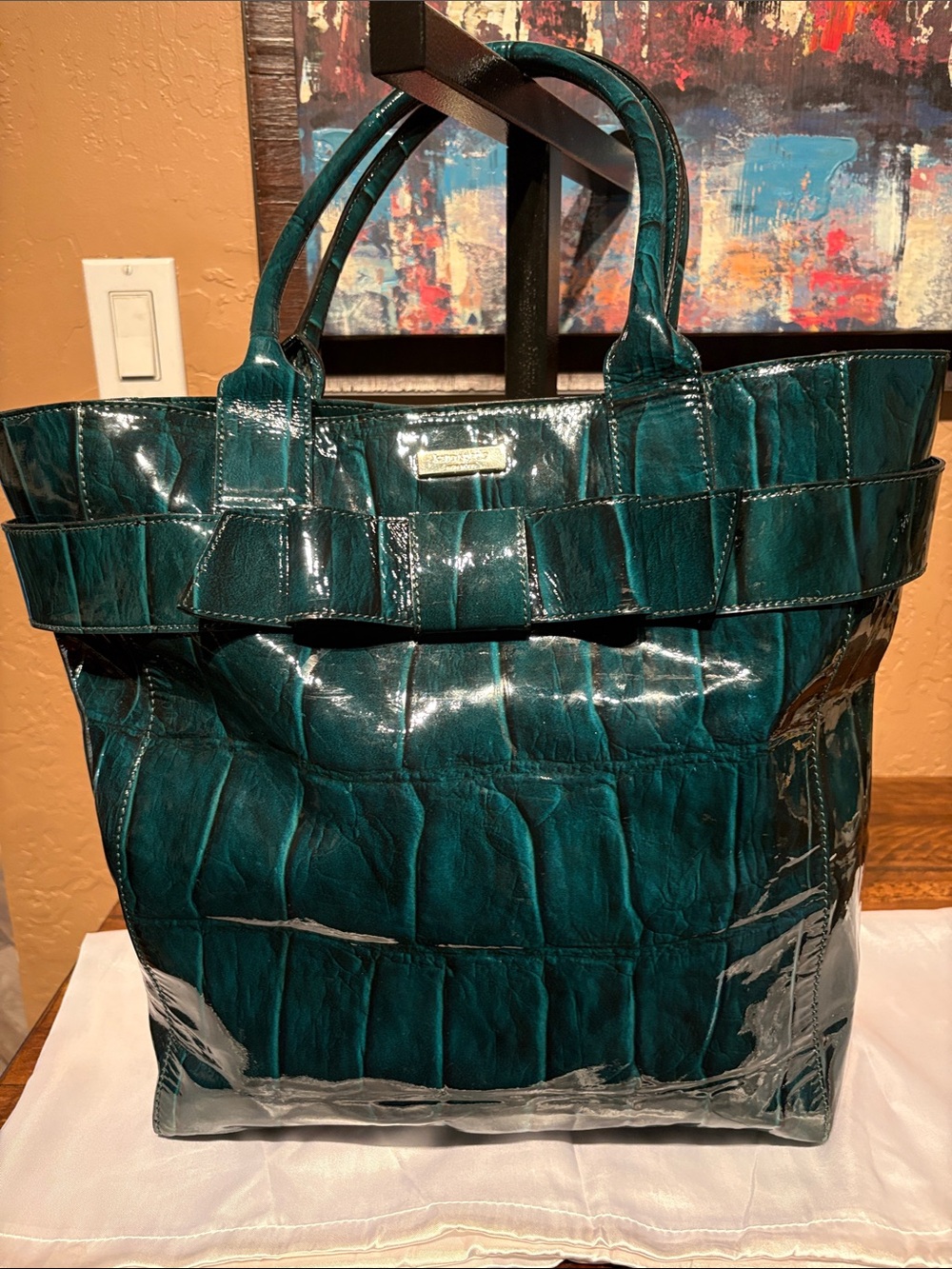 Kate Spade Knightsbridge Elena Teal Patent Leather Croc VGUC